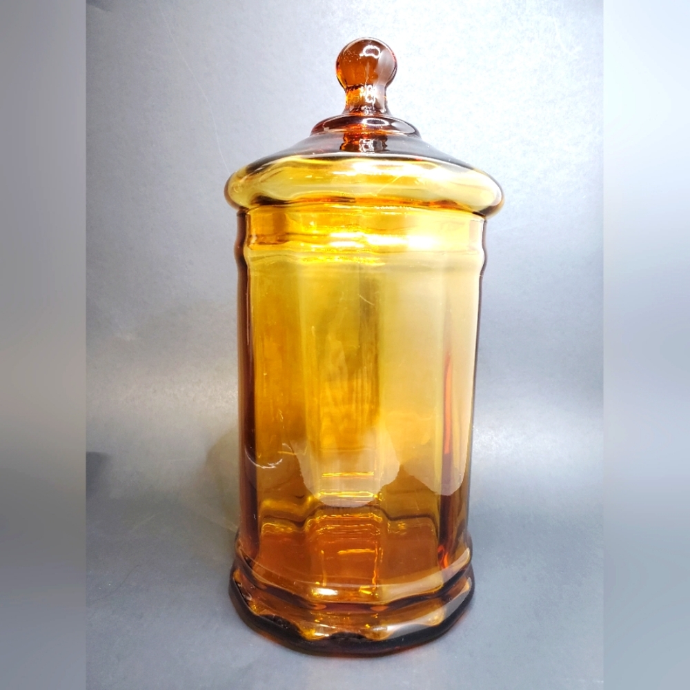Vintage Amber Empoli Apothecary Jar with Circus tent lid